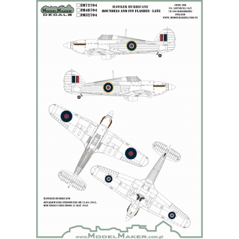 IM48704 HAWKER HURRICANE   ROUNDELS AND FIN FLASHES - LATE