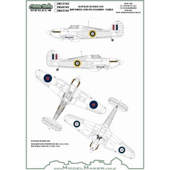 M72703 HAWKER HURRICANE   ROUNDELS AND FIN FLASHES - EARLY