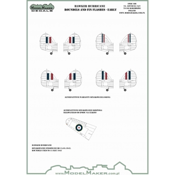 M72703 HAWKER HURRICANE   ROUNDELS AND FIN FLASHES - EARLY